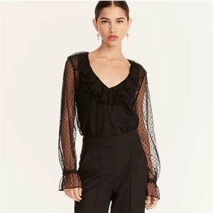 NWT J. Crew Ruffleneck top in clip dot black medium